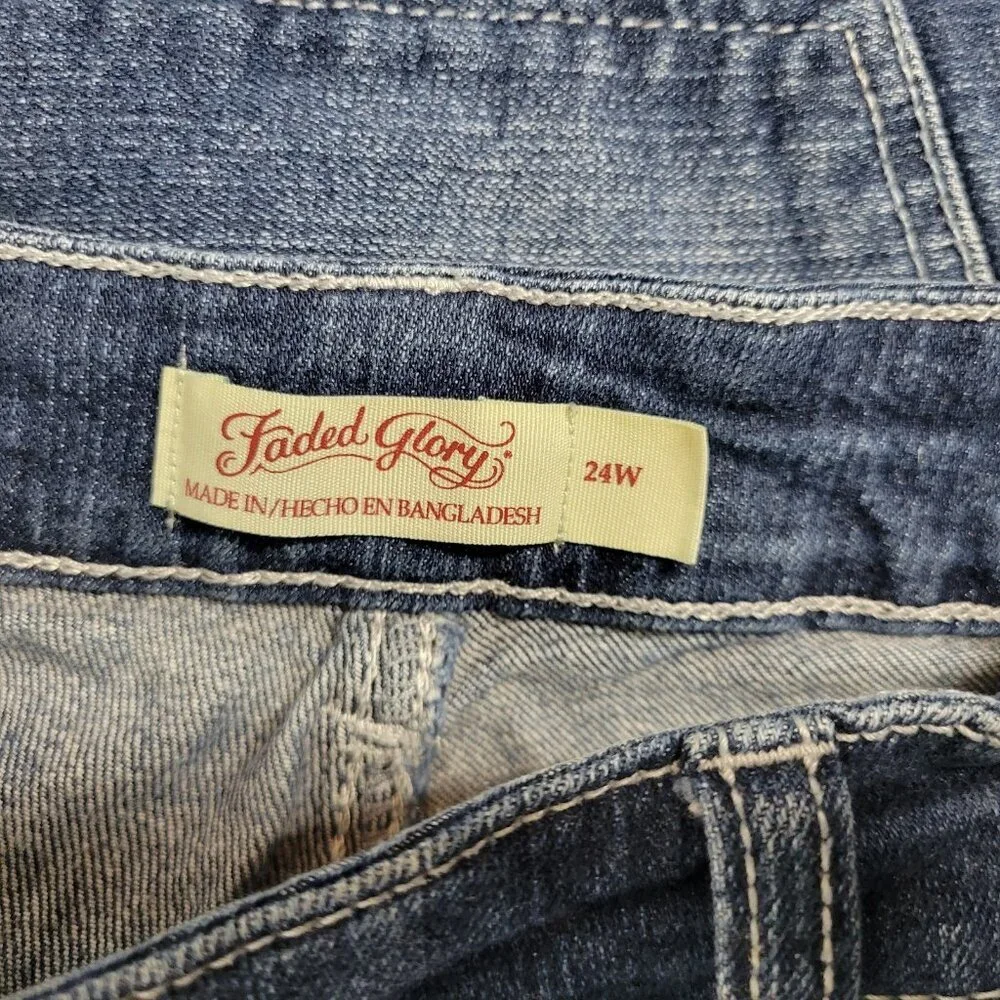 Faded Glory 24W Plus Distressed Dark Blue Straight Leg Denim Jeans SL18E